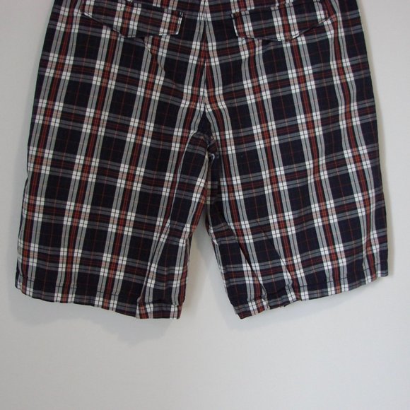 Plaid  Shorts Mens Navy White Plaid Flat Front Shorts Size 32 - Picture 11 of 11